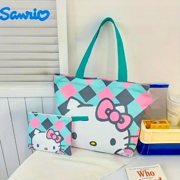 2 Piece Large Capacity Hello Kitty Canvas Tote Bag and Small Travel Bag - NWOT - Picture 2 of 4